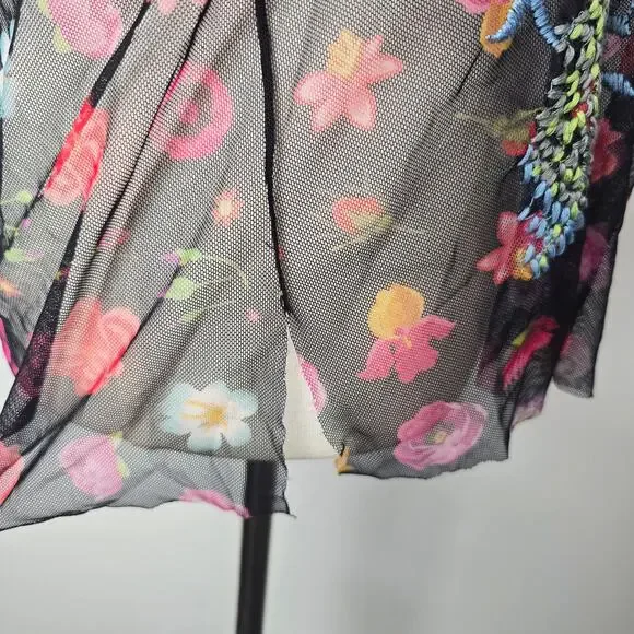 Johnny Was Floral Embroidered Black Mesh Short Sleeve Blouse Boho Whimsigoth - Picture 9 of 10